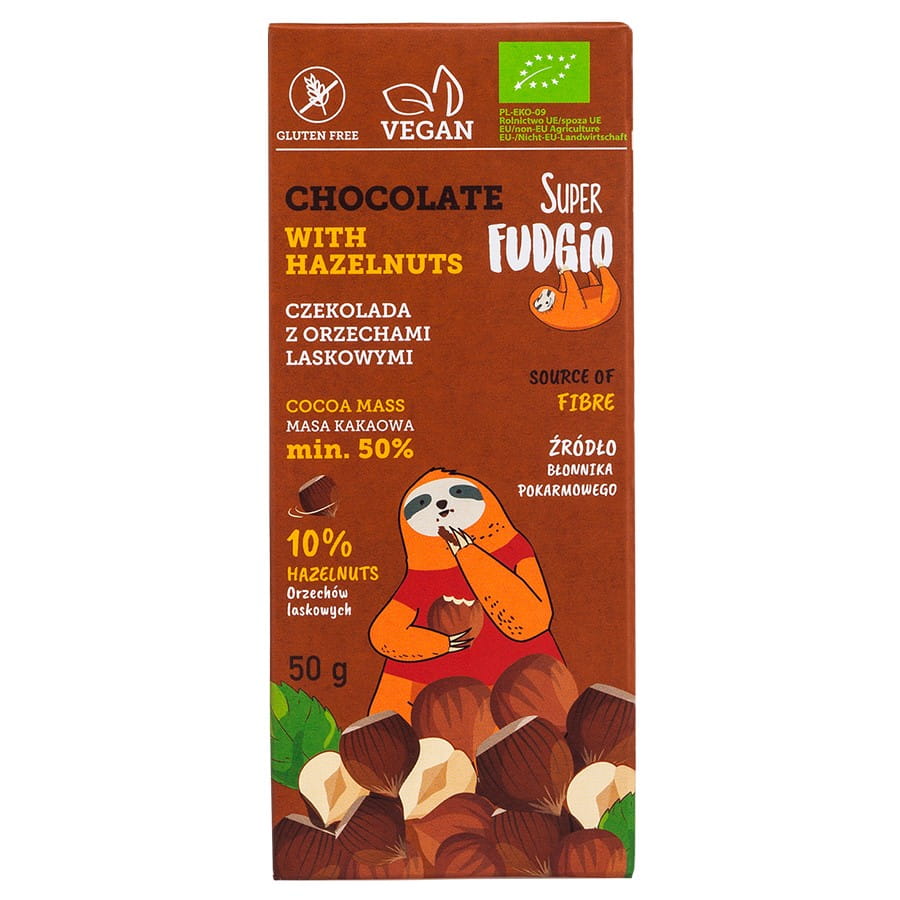 Chocolat sans gluten aux noisettes BIO 50g SUPER FUDGIO