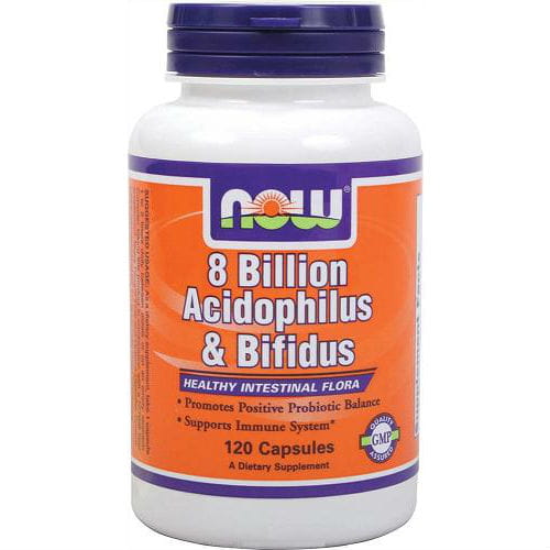 8 milliards Acidophilus & bifidus 8 milliards de bactéries Probiotique 120 gélules NOW FOODS