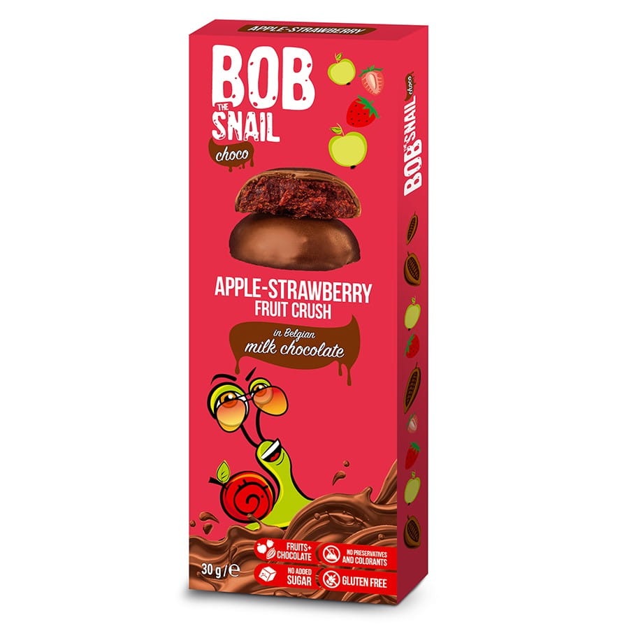Snack pomme et fraise au chocolat au lait 30g BOB SNAIL