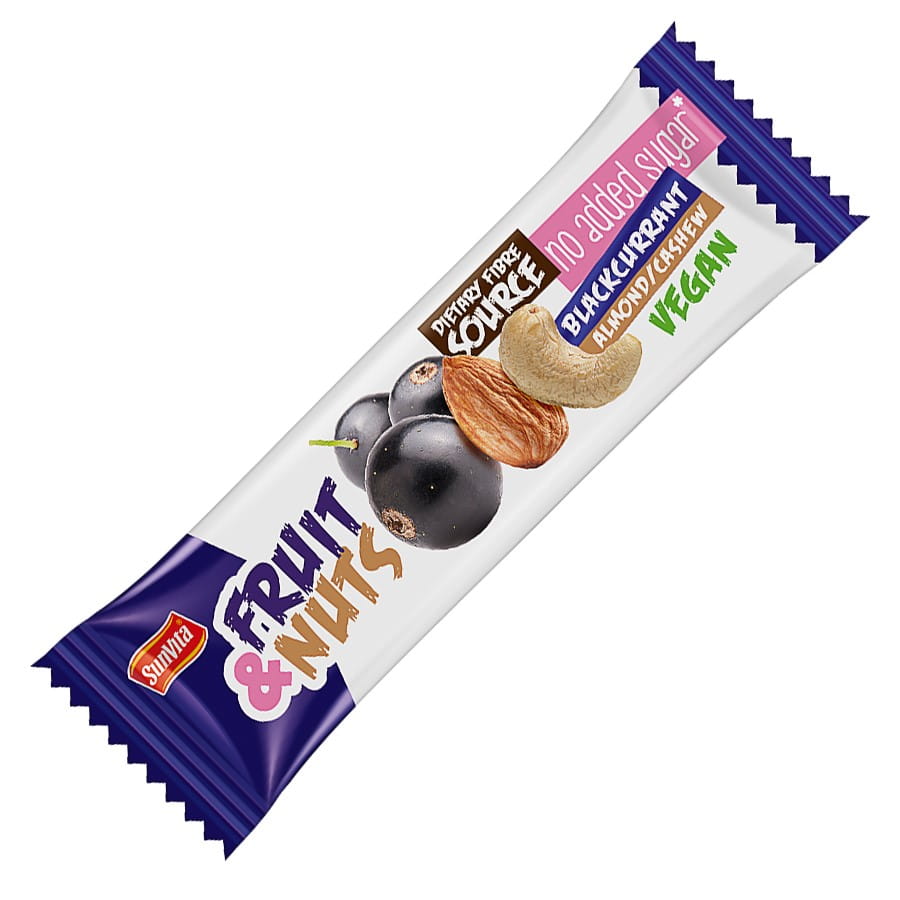 Barre aux fruits et noix "cassis" sans sucre ajouté 30g SUNVITA