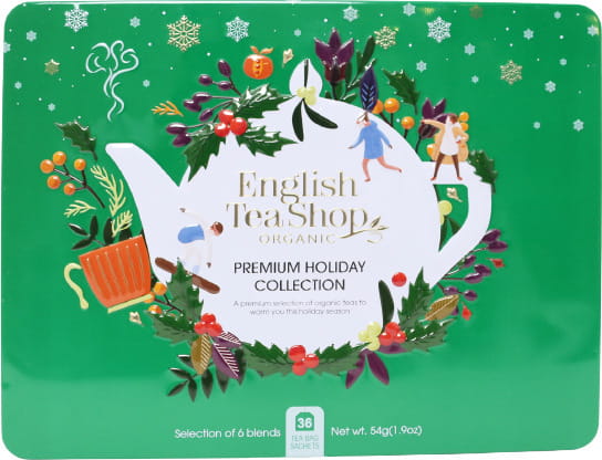 Collection de thés de Noël en boîte métal verte 6 saveurs BIO - 36 sachets ENGLISH TEA SHOP