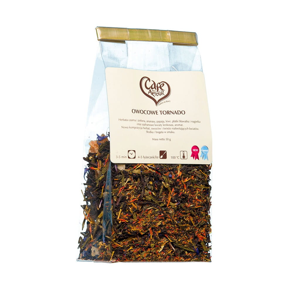 Thé en feuilles, noir et vert, tornade de fruits 50 g CAFE AMOUR