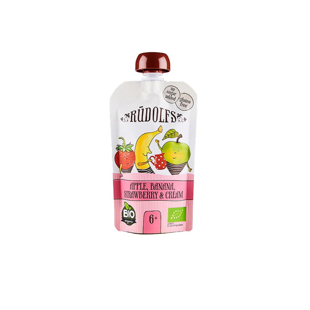 Mousse de fruits : pomme, banane, fraise et crème BIO 110 g