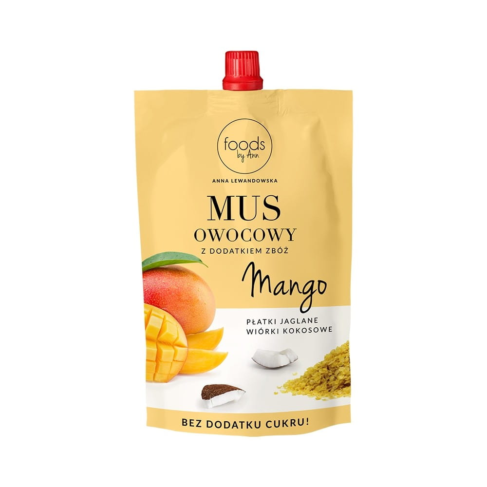 Mousse de mangue, flocons de millet, crevettes coco 100 g FOODS BY ANN