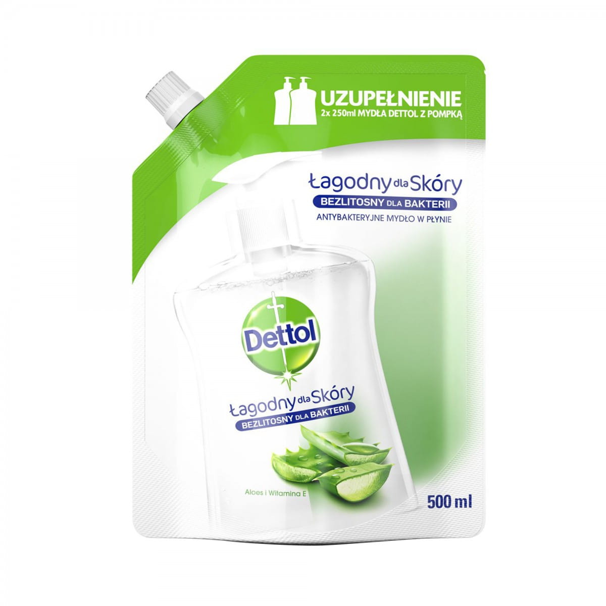 Savon antibactérien à l'aloès rechargé dans un distributeur de 500 ml