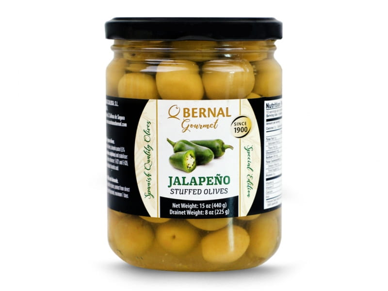 Olives gourmandes piments jalapeno 225g - BERNAL