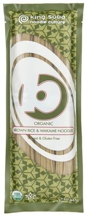 Pâtes (riz, nouilles complètes aux algues wakame) sans gluten BIO 250 g - KING SOBA