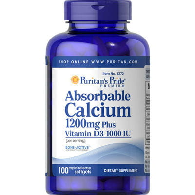 Calcium digestible avec vitamine D3 1200mg calcium absorbable plus D3 100 gélules PURITAN'S PRIDE