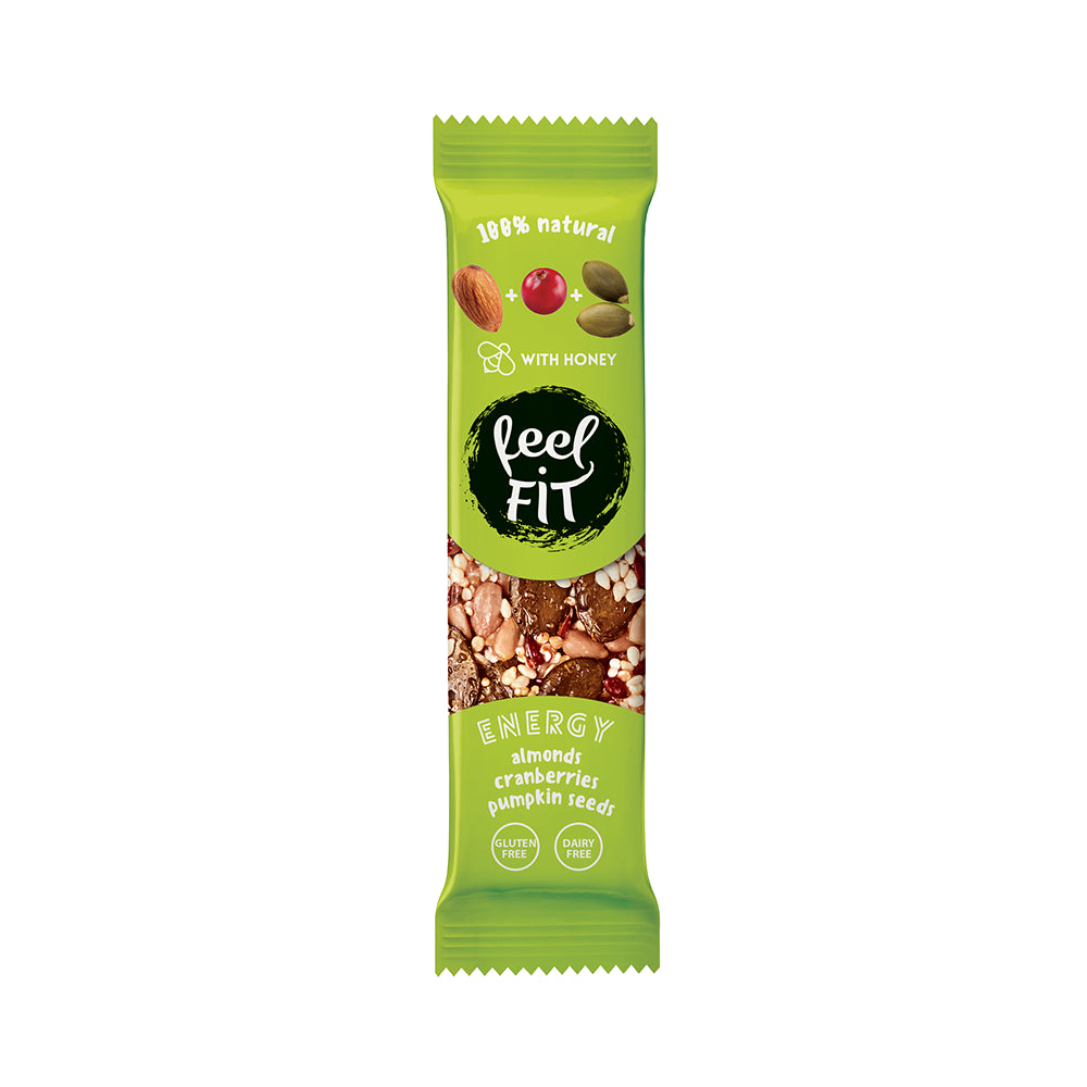 Barre de noix aux amandes, canneberges et potiron 35 g - FEEL FIT
