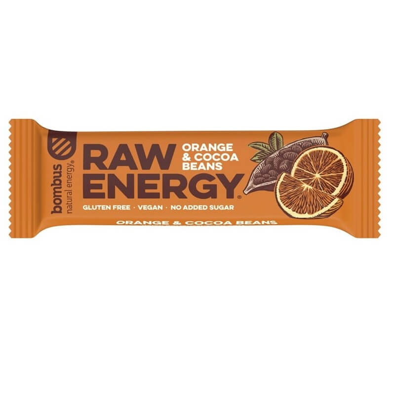 Barre énergétique crue orange fèves de cacao sans gluten 50 g BOMBUS