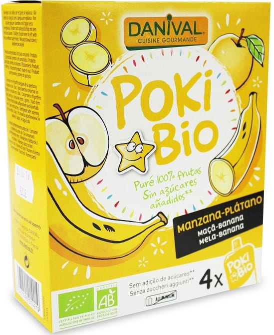 Purée pomme et banane 100% fruits sans sucre ajouté BIO 4x90 g - DANIVAL