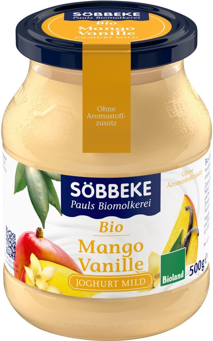 Yaourt crémeux mangue / vanille BIO 38% MG 500 g (pot) - SOBBEKE