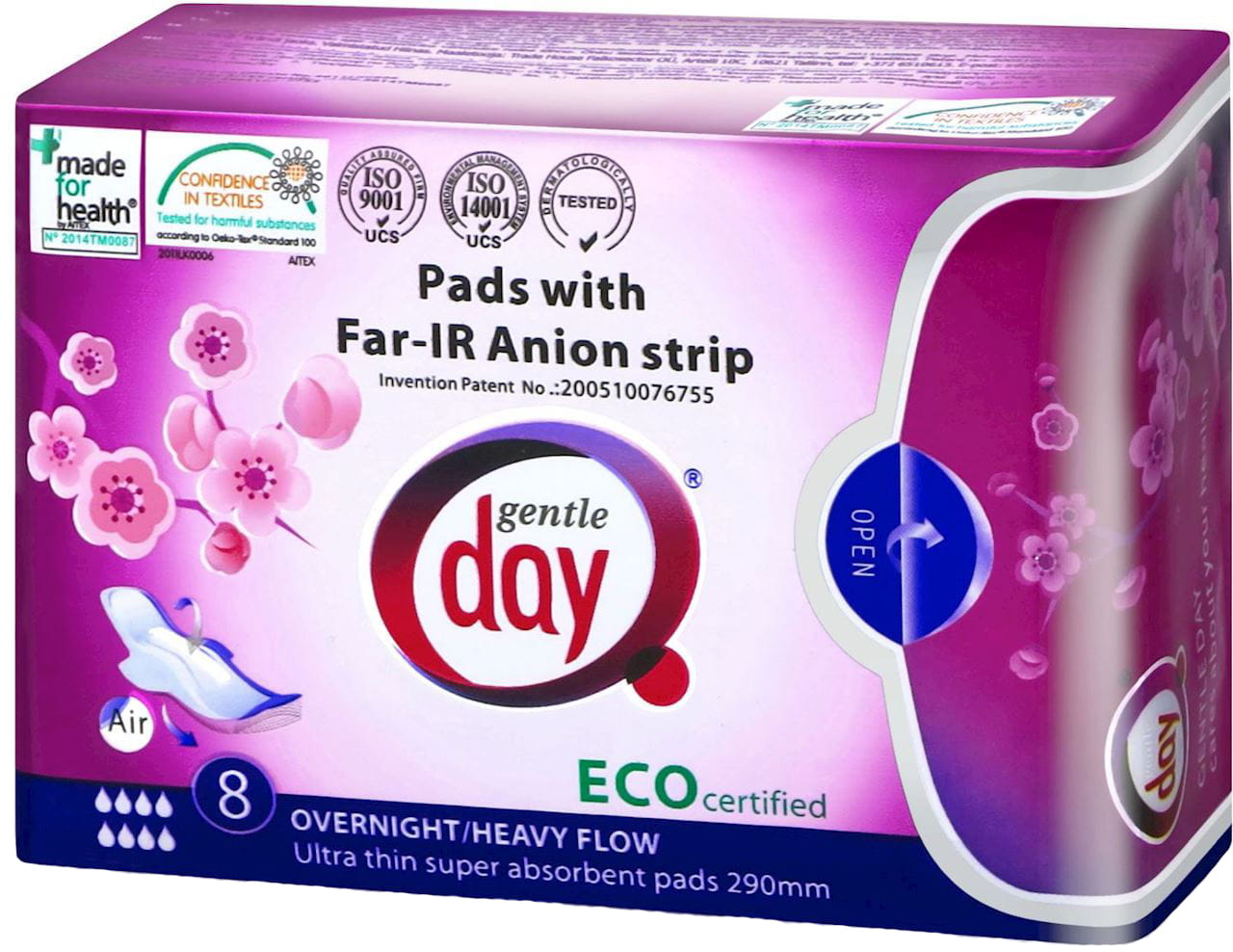 Serviettes hygiéniques pour la nuit avec bande anionique 8 pièces - GENTLE DAY