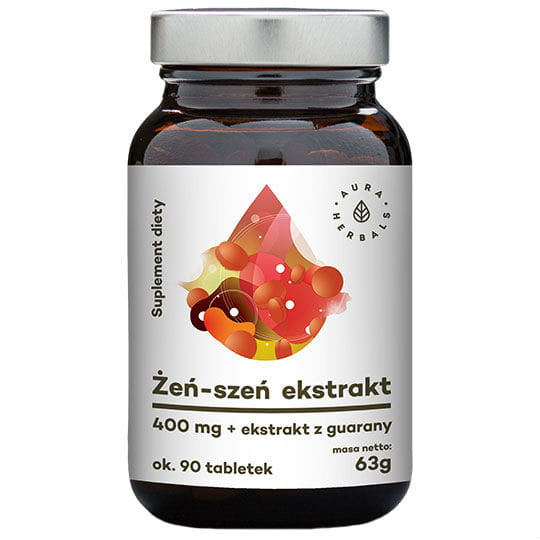 Extrait de ginseng + extrait de guarana 90 comprimés 63g AURA HERBALS
