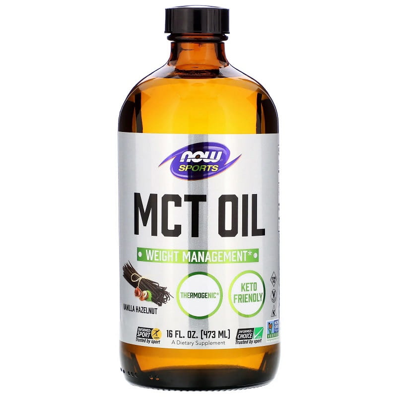 Triglycérides d'huile MCT d'acides gras à chaîne moyenne saveur vanille et noisette 473 ml NOW FOODS NOW SPORTS