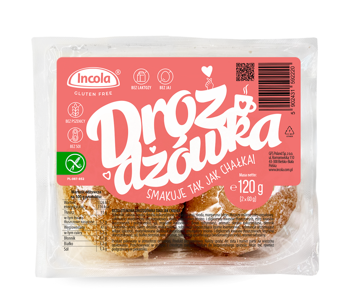 PETIT PAIN AUX LEVURES TYPE « CHAŁKA » SANS GLUTEN (2 pièces) 120 g - INCOLA DDM: 10-2026