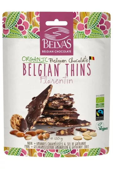 モルソー・ド・ショコラ・ノワール・オ・ザマンド・キャラメリゼ、グルテンフリー、フェアトレード有機 120 g - BELVAS