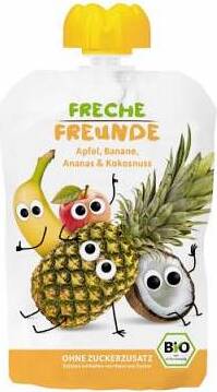 Mousse à presser pour enfants : banane, ananas, noix de coco, 100 g, EKO Erdbar DDM: 11-2026