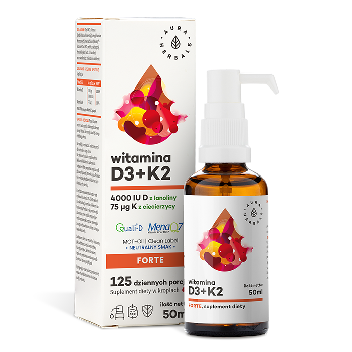 Vitamina D3 4000 ui + K2 FORTE su olio MCT - gocce 50 ml AURA HERBALS