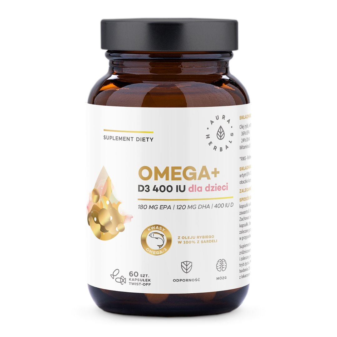 奥米加+维生素D3 400国际单位 儿童用60粒可拧开胶囊 AURA HERBALS