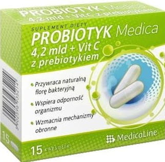 Probiotique 4,2 milliards + vitamine C avec prébiotique, 15 gélules MedicaLine DDM: 09-2026