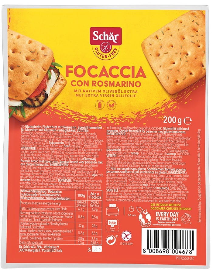 Focaccia au romarin sans gluten 200 g Schar DDM: 09-2026