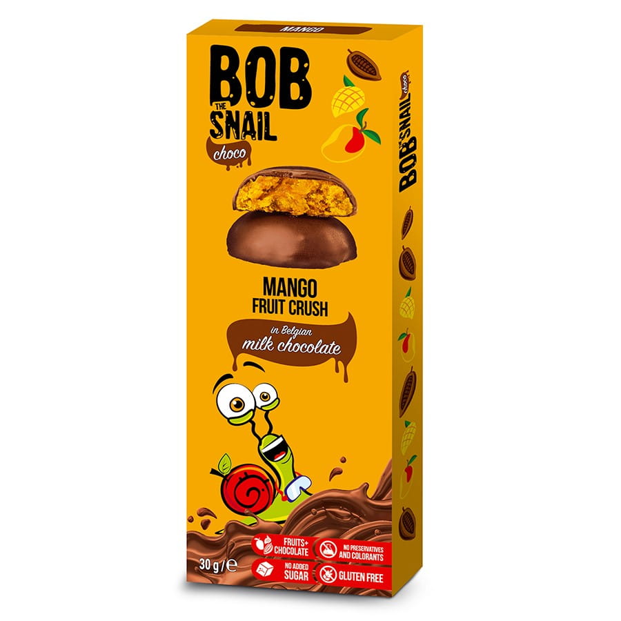 Friandise à la mangue enrobée de chocolat au lait Bob Snail, 30 g DDM: 09-2026