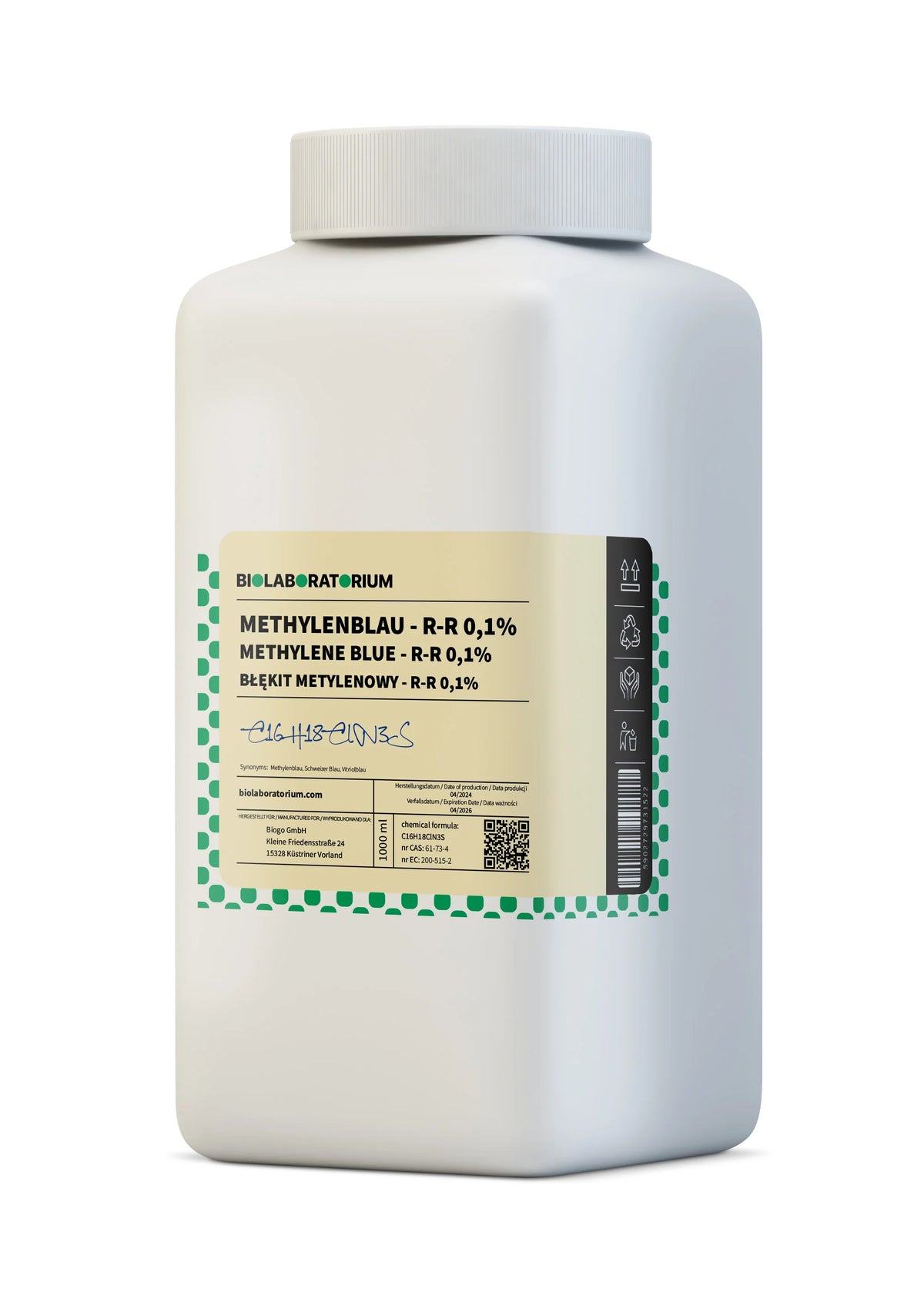METHYLEENBLAUW oplossing 0,1% – puur 500 ml BIOLABORATORIUM