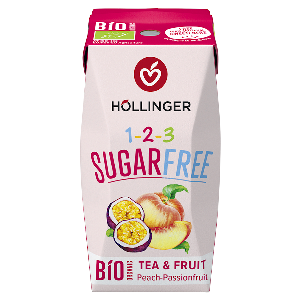 BOISSON AU GOÛT DE PÊCHE ET DE FRUIT DE LA PASSION SANS SUCRE BIO 200 ml - HOLLINGER DDM: 10-2026