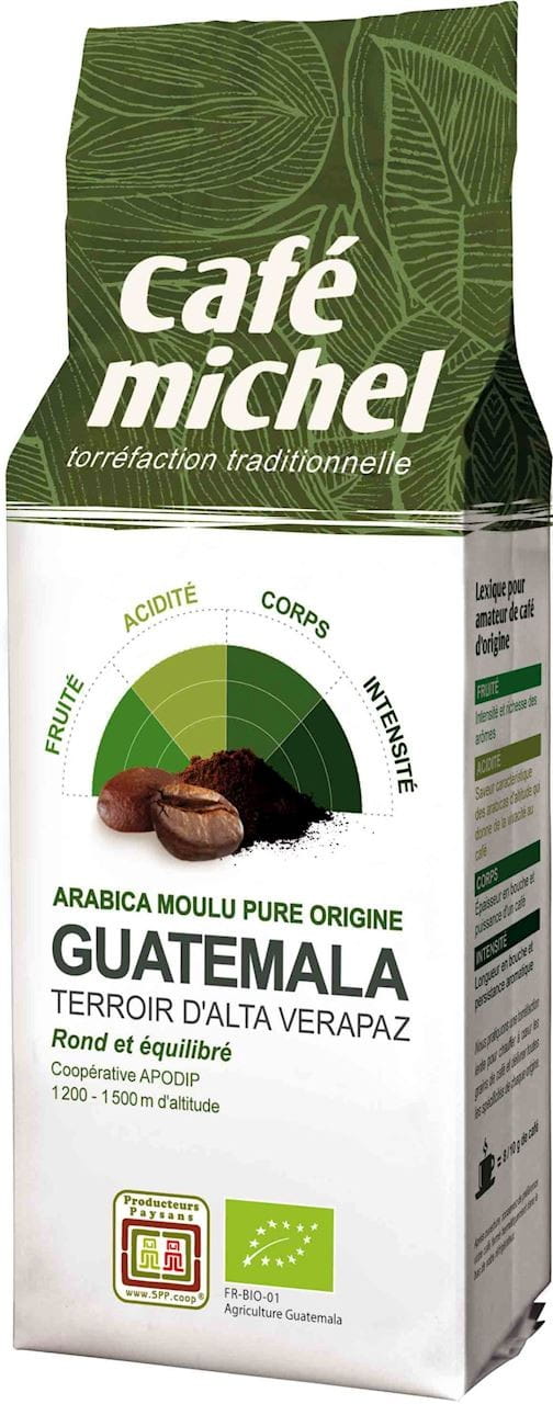 CAFÉ MOULU ARABICA DU GUATEMALA, COMMERCE ÉQUITABLE ET BIO, 250 g - CAFE MICHEL DDM: 10-2026