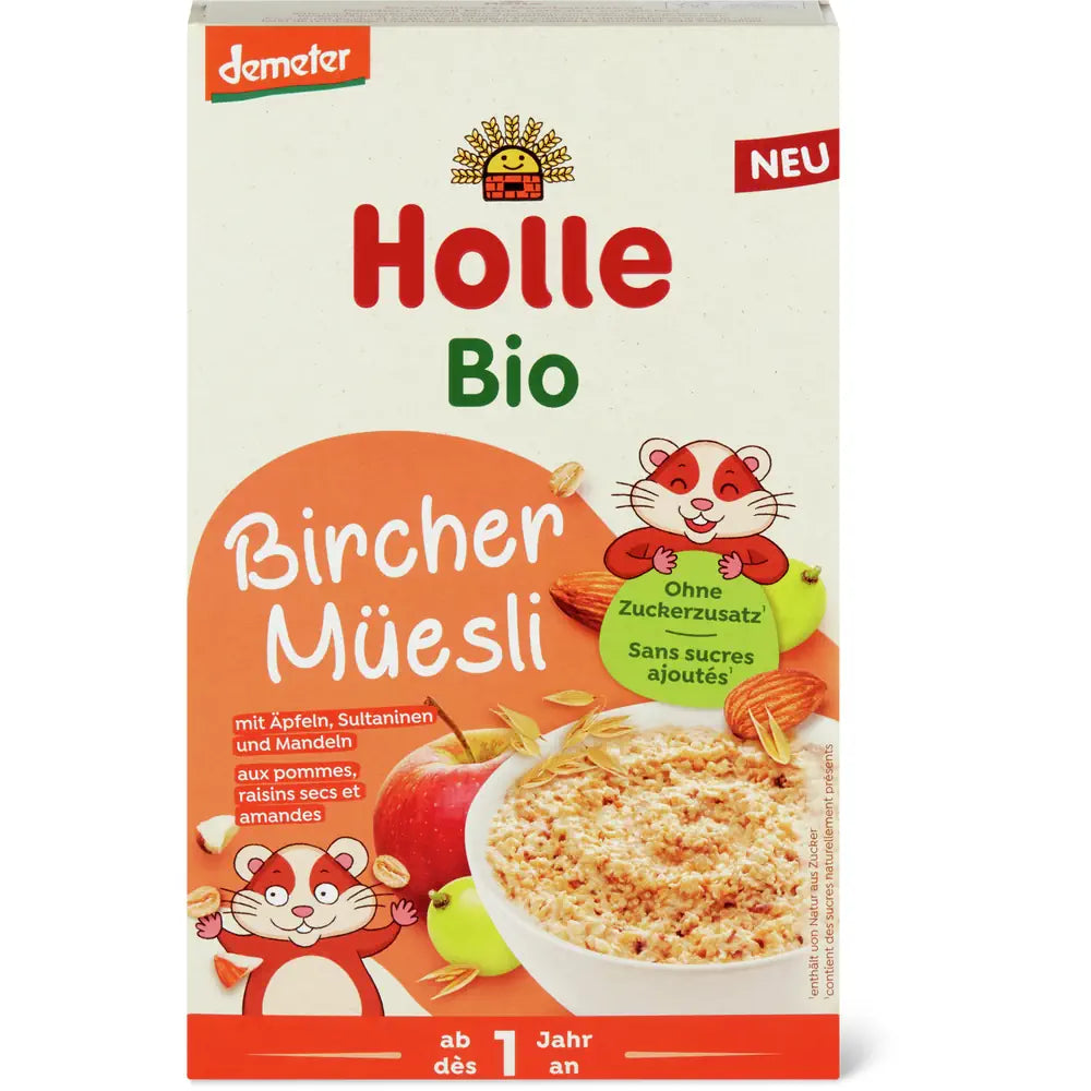 MUSLI BIRCHERA WITH APPLES, RAISINS AND ALMONDS WITHOUT SUGAR FROM 1 YEAR DEMETER ORGANIC 200 g - HOLLE
