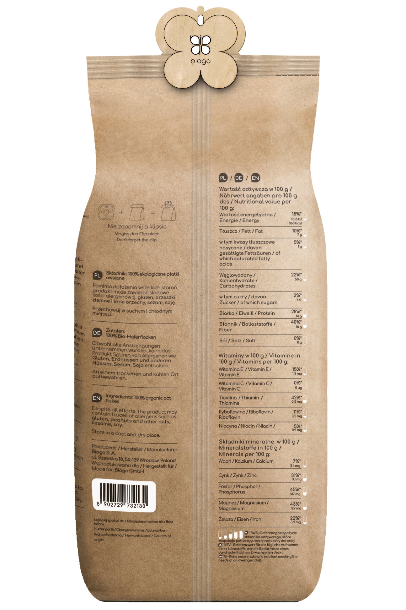 Biologische havervlokken 600 g BIOGO