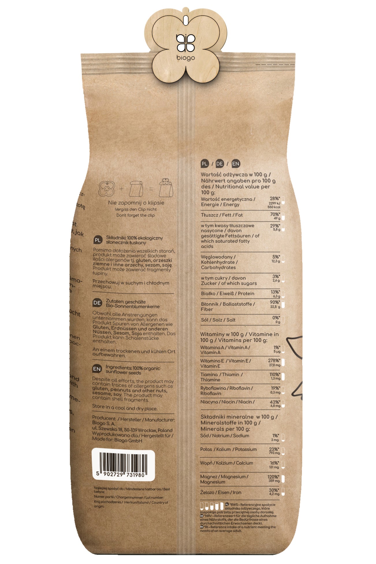 TOURNESOL DÉCORTIQUÉ BIO 1 KG BIOGO