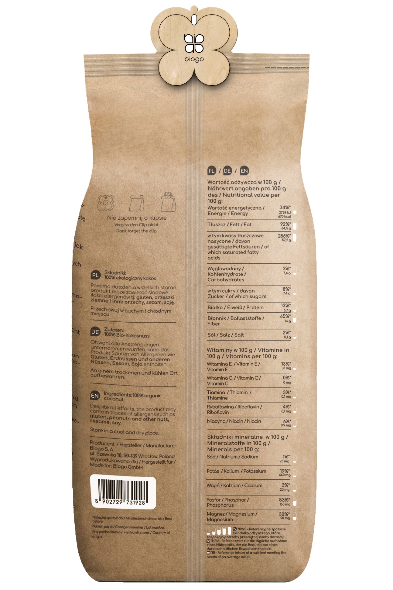 Biologische geraspte kokosnoot 500 g BIOGO