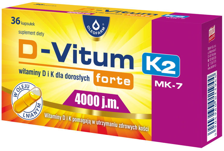 D - vitum FORTE vitamine D et K pour adultes D3 4000 UI naturel K2 MK - 7 100 mcg 36 gélules OLEOFARM