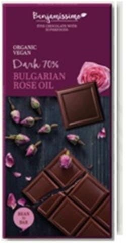 Chocolat vegan amer à l'huile de rose sans gluten BIO 70 g HAPPY BENJAMINO