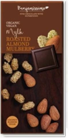 Chocolat végétalien sans gluten aux amandes torréfiées et mûres BIO 70 g HAPPY BENJAMINO