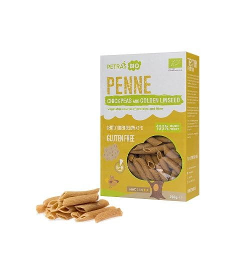 Penne de pois chiches au lin doré sans gluten cru BIO 250 g PETRAS BIO