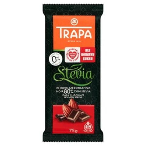 Chocolat noir 80% à la stévia 75 g TRAPA