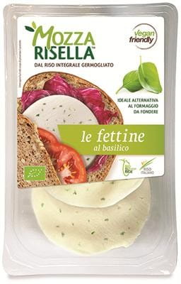 Mozzarella végétalienne à base de riz complet germé en tranches au basilic BIO 80 g MOZZARISELLA