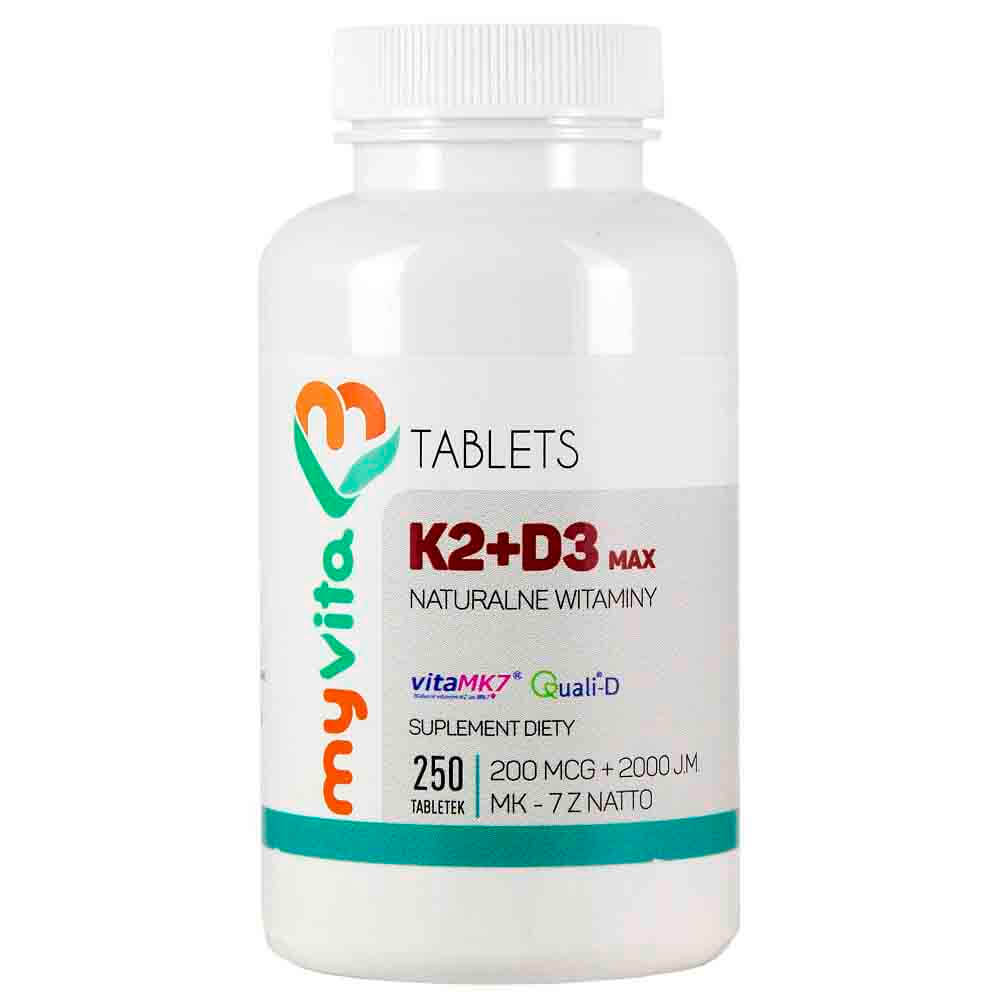 Vitamine K2 K - 2 mk - 7 K2MK7 max 200 mcg + D3 D - 3 2000iu 250 comprimés MYVITA