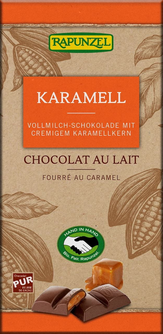 Chocolat au lait fourré au caramel BIO 100 g - RAIPONCE