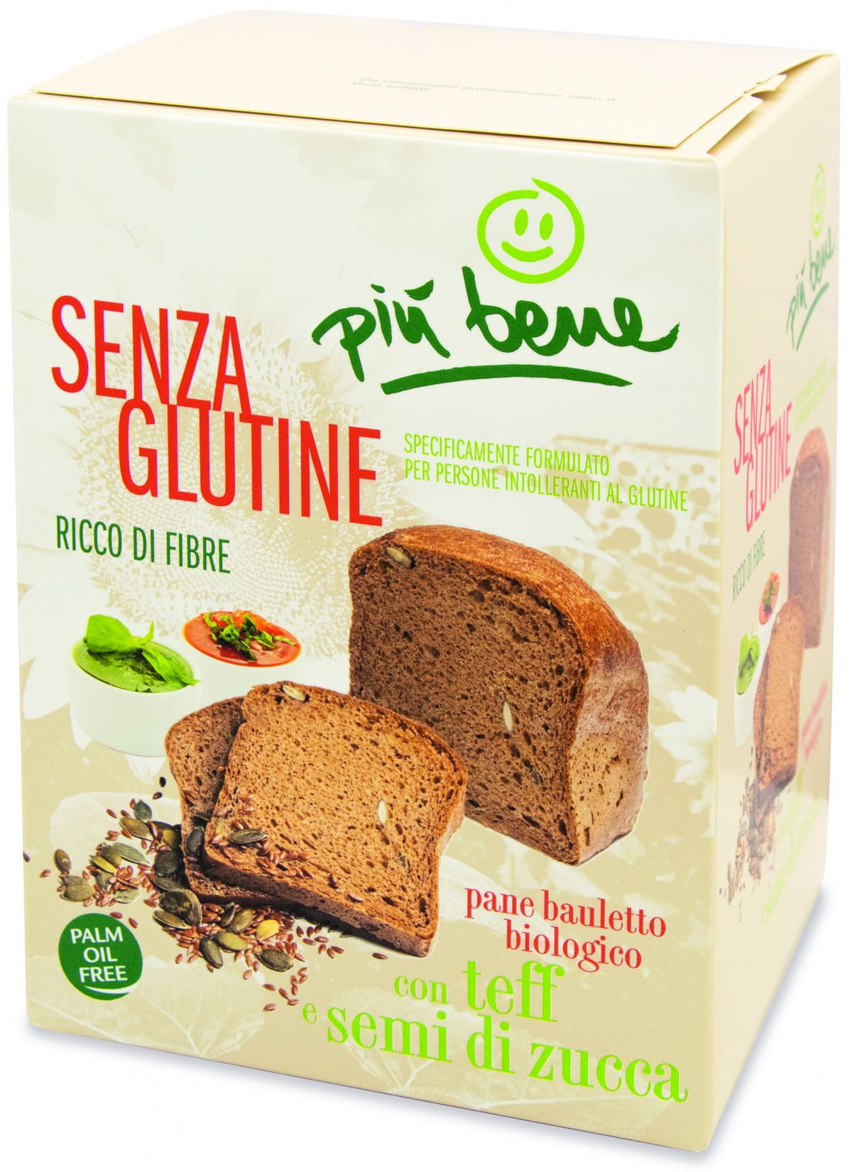 Pain à la farine de teff et graines de courge sans gluten BIO 250 g PIU BENE