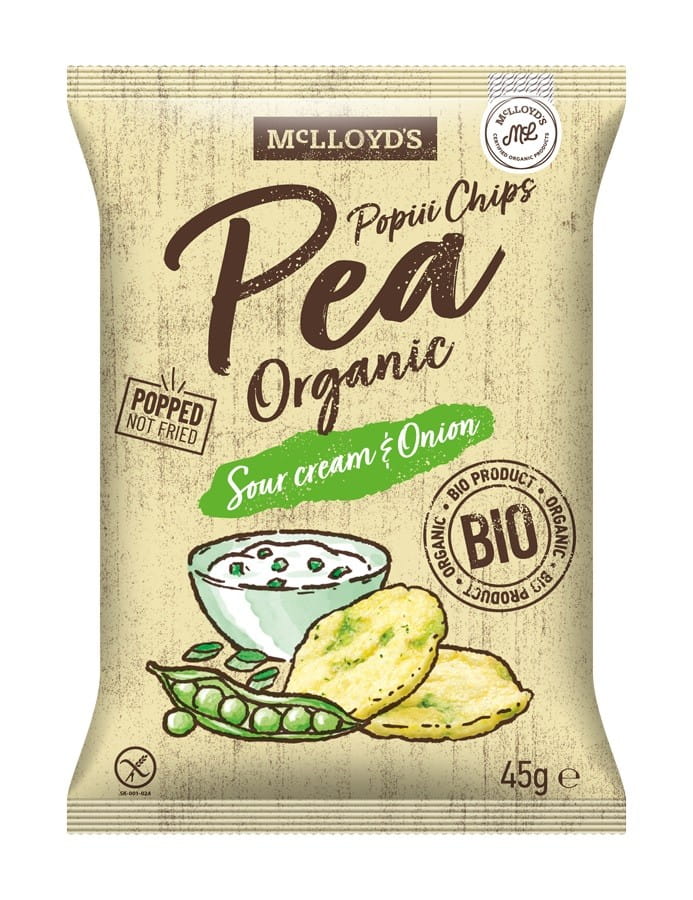 Chips de maïs aux petits pois, saveur crème et oignon sans gluten BIO 45 g MCLLOYD'S