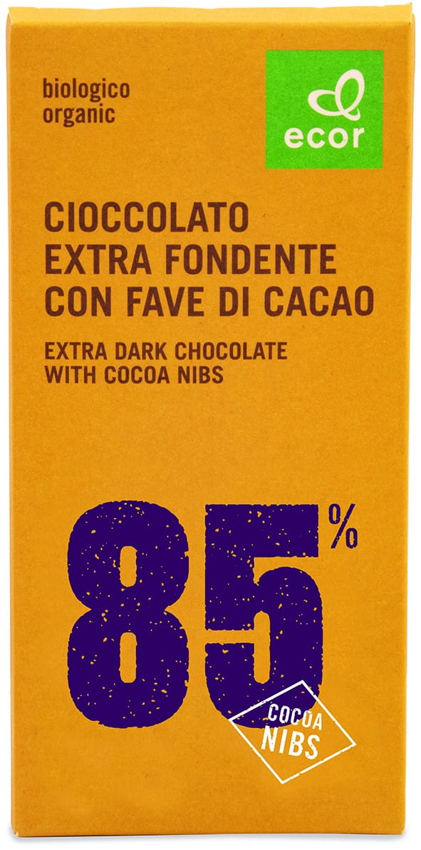 Chocolat amer, min. 85% de cacao aux fèves de cacao concassées BIO 80 g ECOR