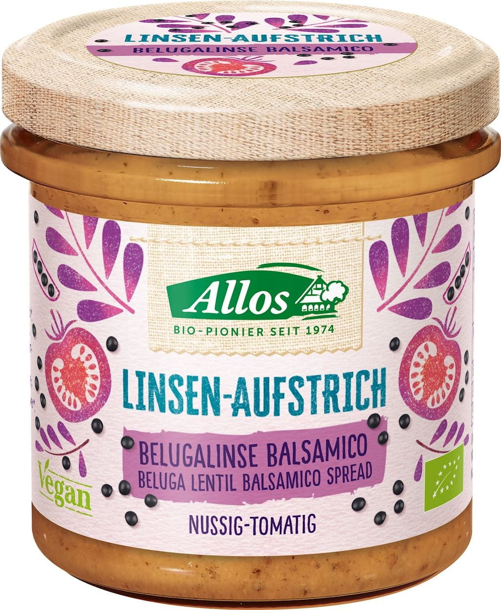 Pâte de tomates aux lentilles beluga et vinaigre balsamique sans gluten BIO 140 g - ALLOS