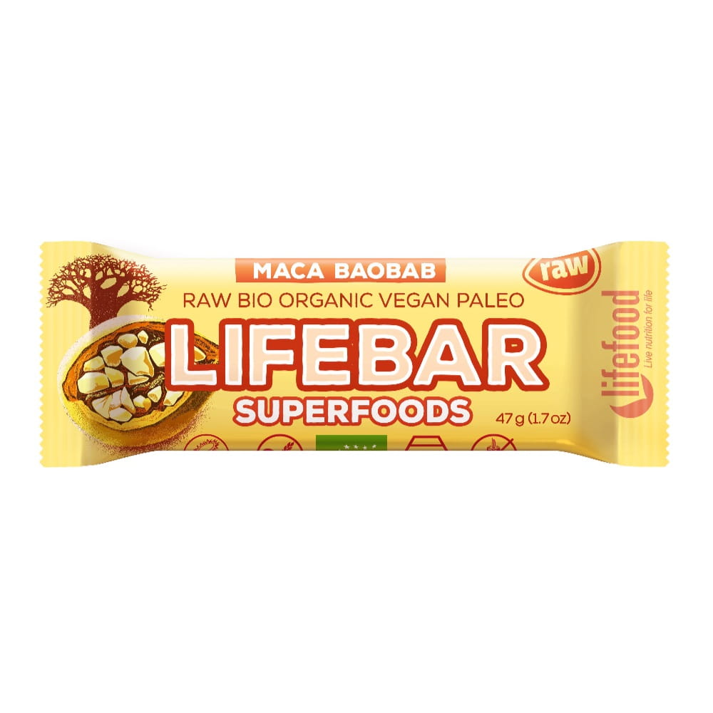 Barre au cranberry maca et baobab cru sans gluten BIO 47 g - LIFEFOOD
