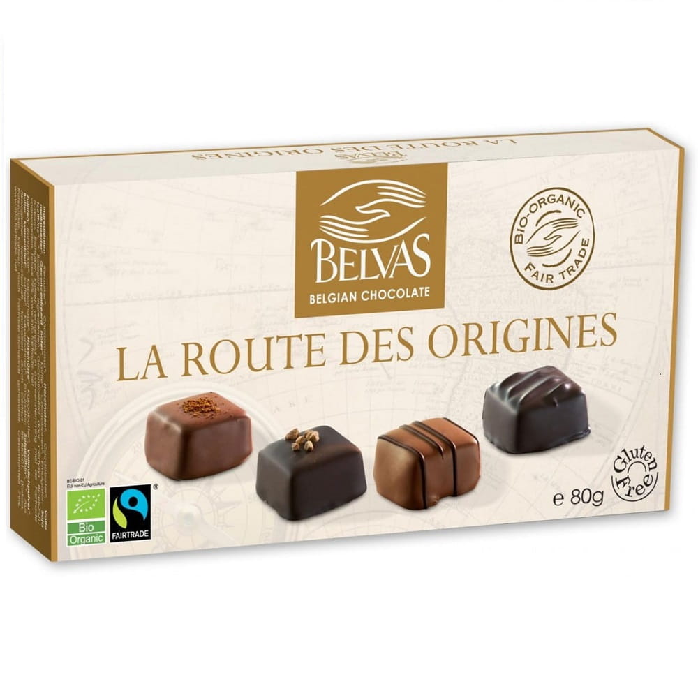 Chocolats belges coffret chocolat mélange équitable sans gluten BIO 80 g - BELVAS