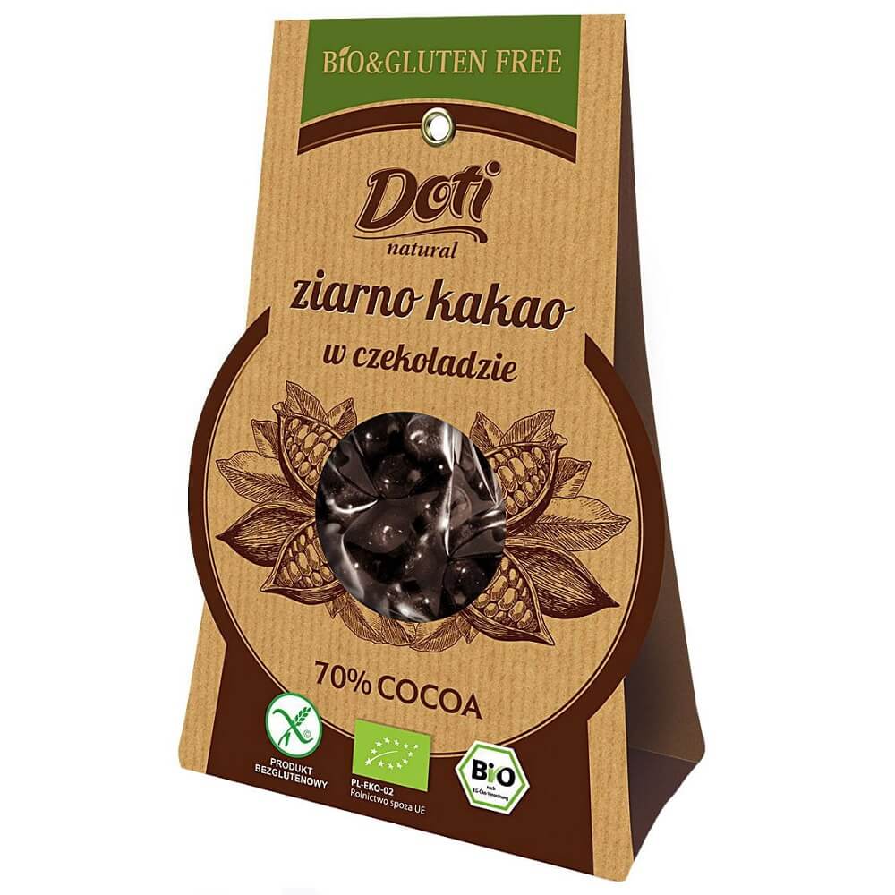 Fèves de cacao crues au chocolat noir sans gluten BIO 50 g - DOTI