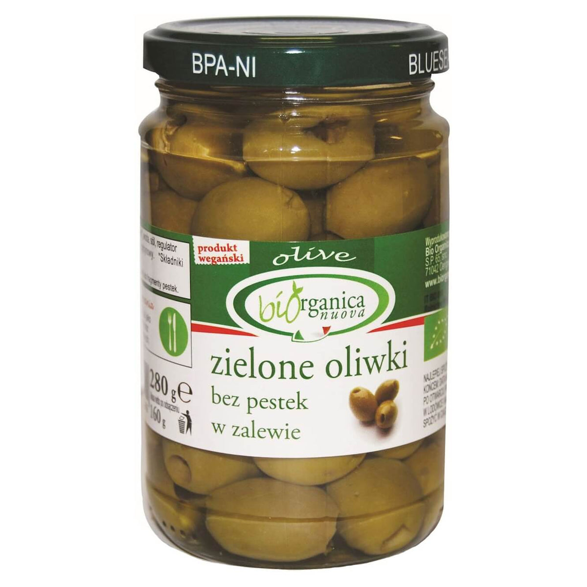 Olives vertes sans pépins en saumure BIO 280 g - BIORGANICA NUOVA